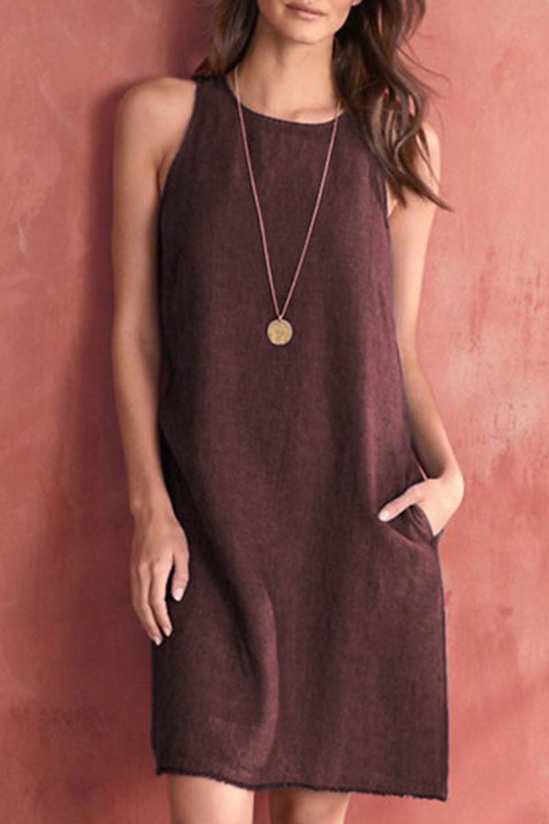 Vestido informal de cuello redondo liso (5 colores)