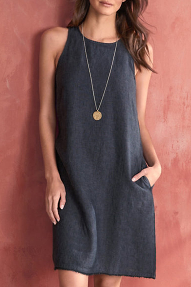 Vestido informal de color liso con cuello redondo (5 colores)