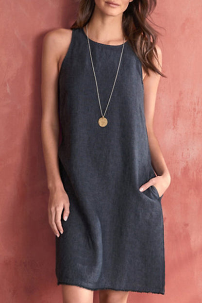 Vestido informal de color liso con cuello redondo (5 colores)