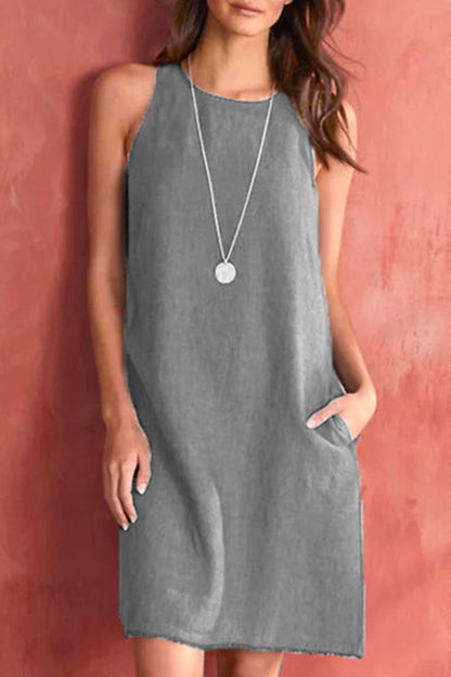 Vestido informal de color liso con cuello redondo (5 colores)