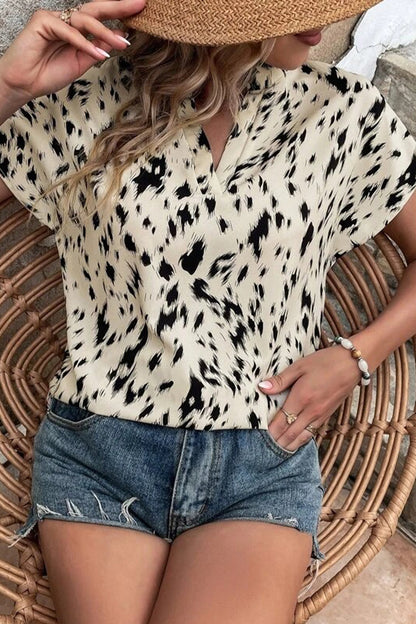 Tops casuales con cuello en V y estampado urbano de patchwork (6 colores)