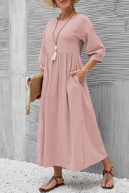 Vestidos casuales de color sólido con cuello redondo y corte A