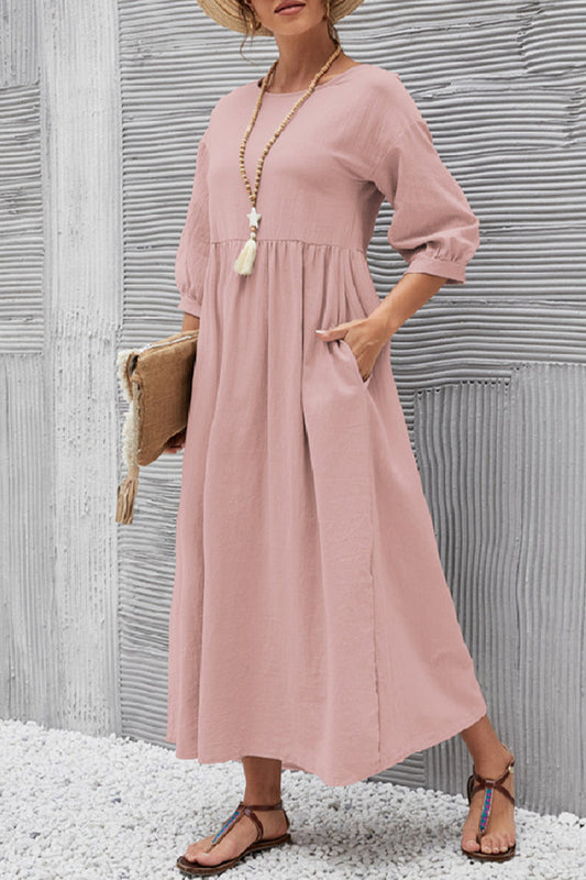 Vestidos casuales de color sólido con cuello redondo y corte A