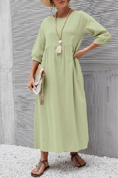 Vestidos casuales de color sólido con cuello redondo y corte A