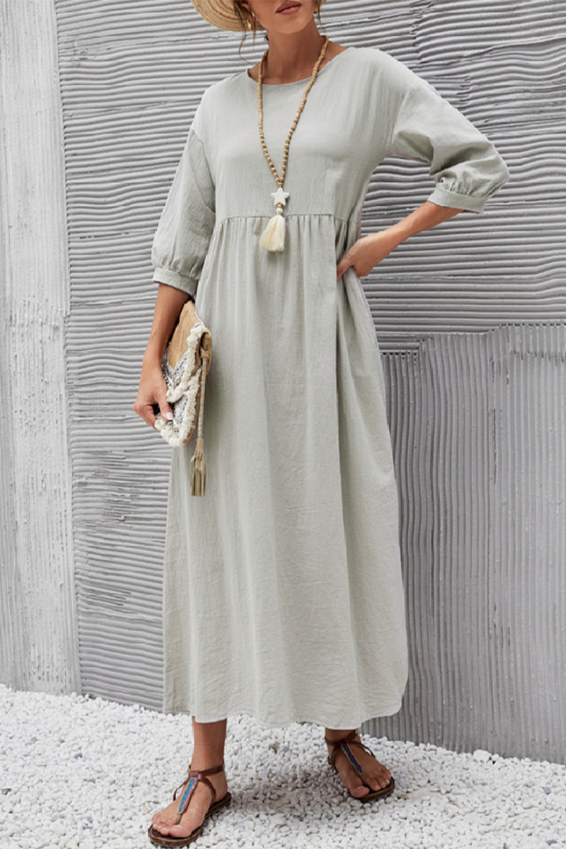 Vestidos casuales de color sólido con cuello redondo y corte A