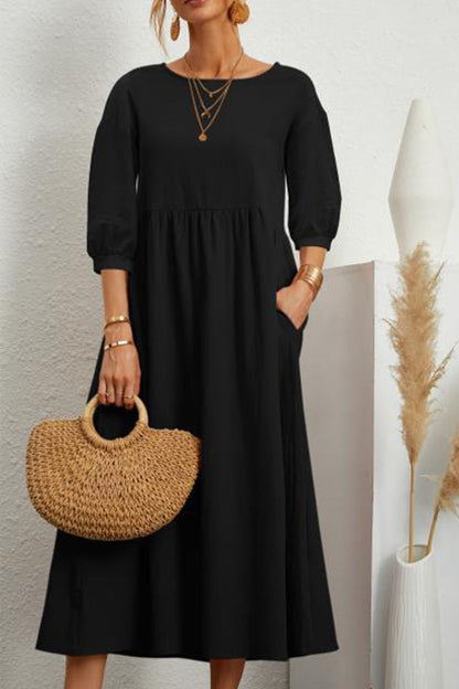 Vestidos casuales de color sólido con cuello redondo y corte A