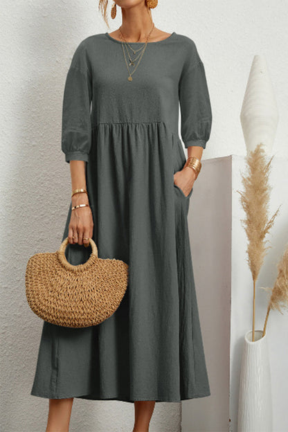 Vestidos casuales de color sólido con cuello redondo y corte A