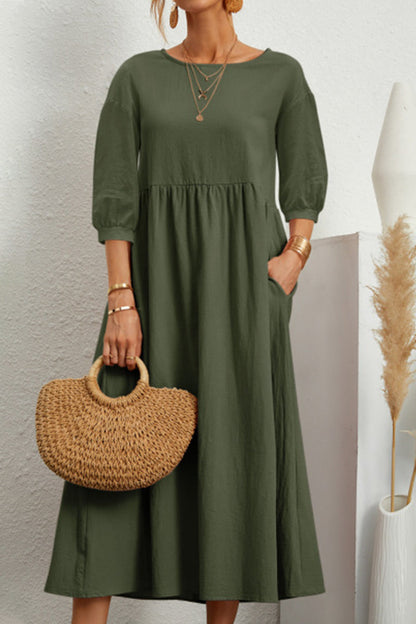 Vestidos casuales de color sólido con cuello redondo y corte A