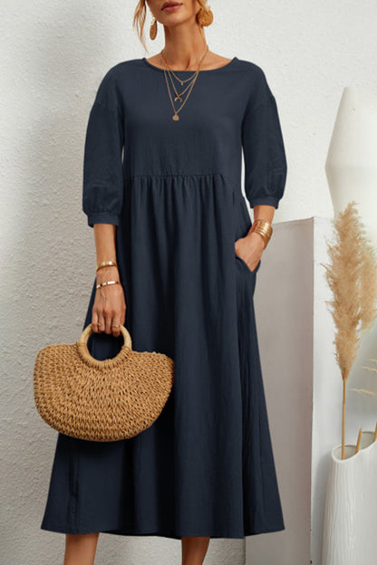 Vestidos casuales de color sólido con cuello redondo y corte A