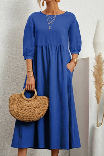 Vestidos casuales de color sólido con cuello redondo y corte A