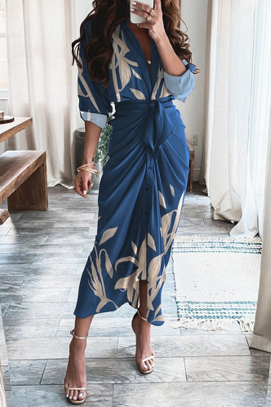 Vestido informal con cuello en V, estampado de patchwork e irregular (3 colores)