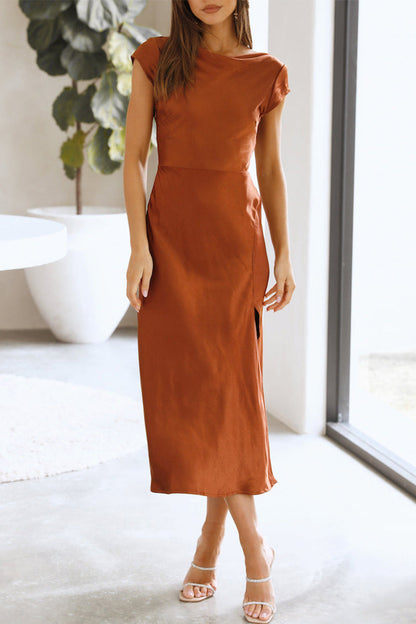 Vestidos elegantes de celebridades, de color sólido, con aberturas laterales, corte A (3 colores)