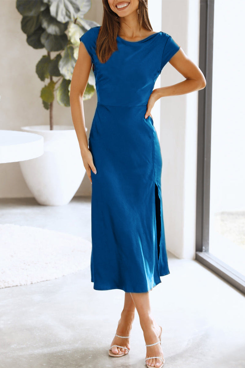 Vestidos elegantes de celebridades, de color sólido, con aberturas laterales, corte A (3 colores)