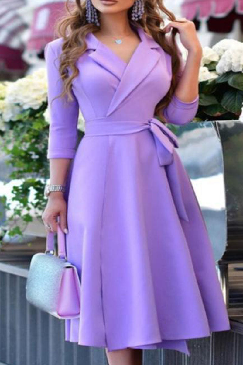 Vestidos casuales de corte A con cuello vuelto, estampado de vendaje y patchwork