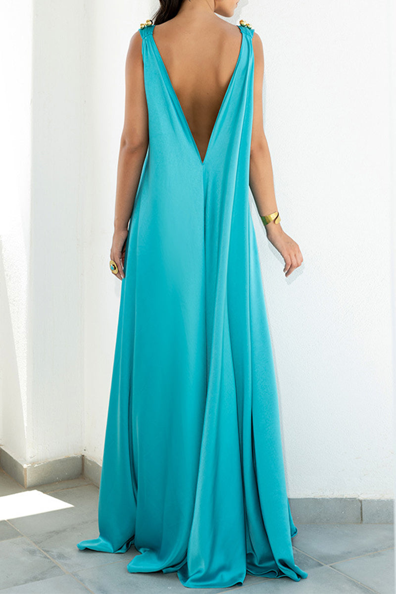 Elegantes vestidos de vacaciones de color liso con escote en V y corte A