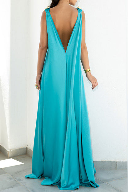 Elegantes vestidos de vacaciones de color liso con escote en V y corte A