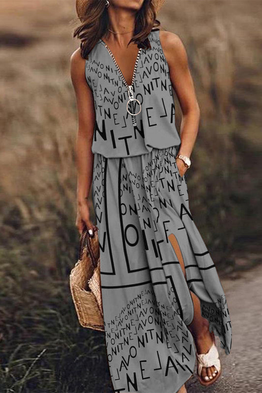Vestido informal de calle con cremallera y cuello en V (3 colores)