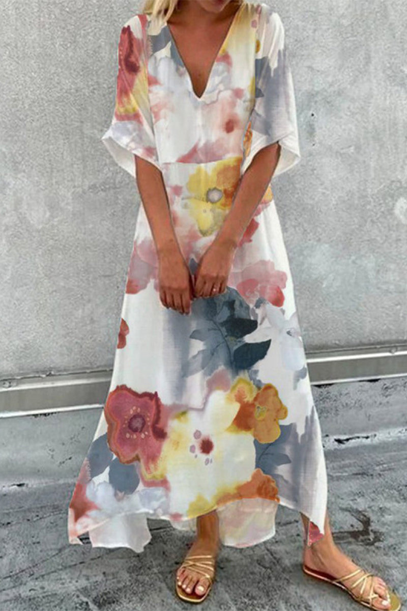 Vestidos casuales de vacaciones con cuello en V y patchwork (4 colores)
