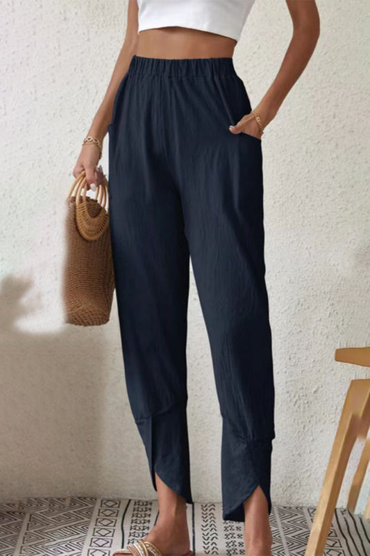 Pantalones Harlan casuales de cintura alta, holgados, con bolsillos y bolsillos lisos (4 colores)