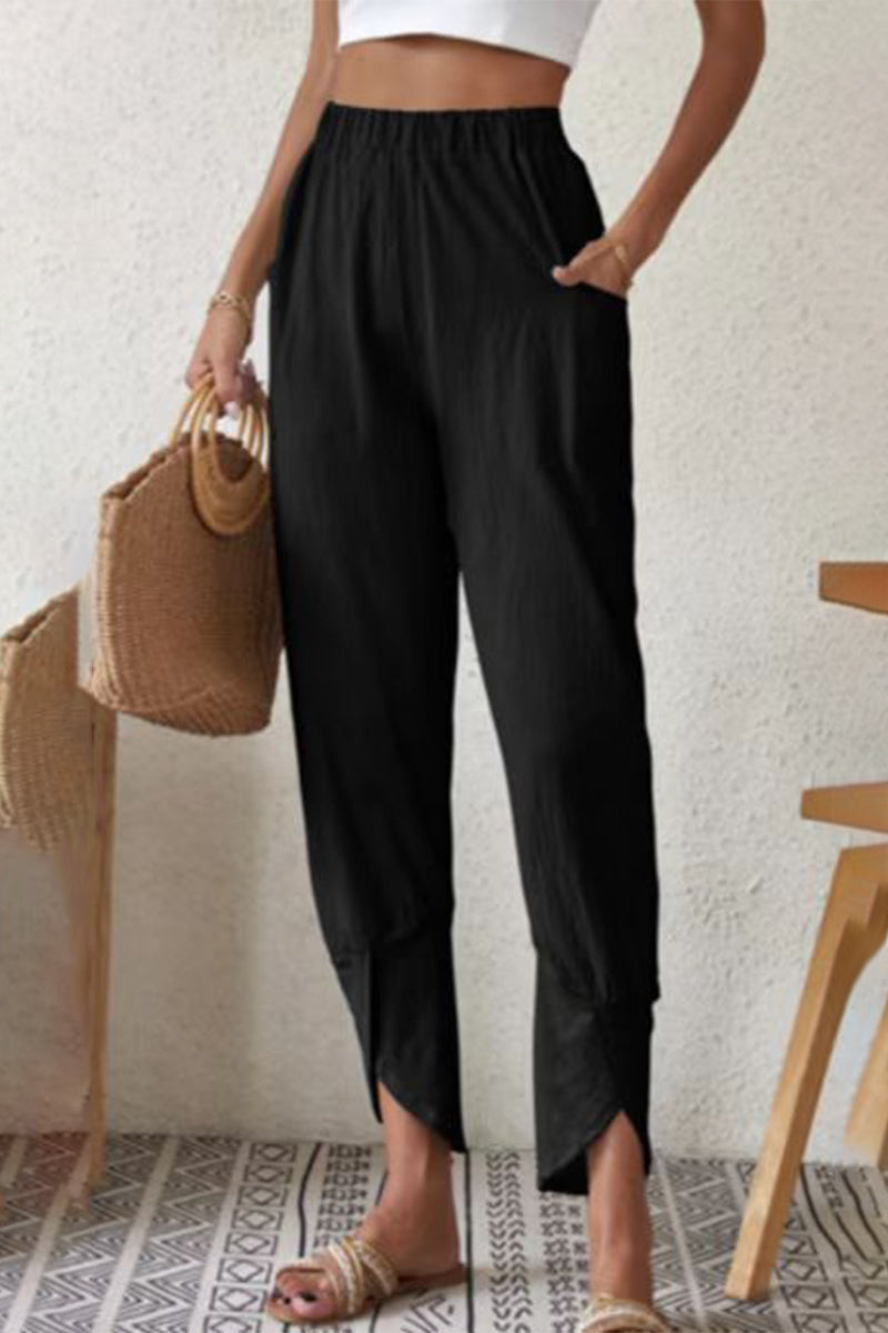 Pantalones Harlan casuales de cintura alta, holgados, con bolsillos y bolsillos lisos (4 colores)