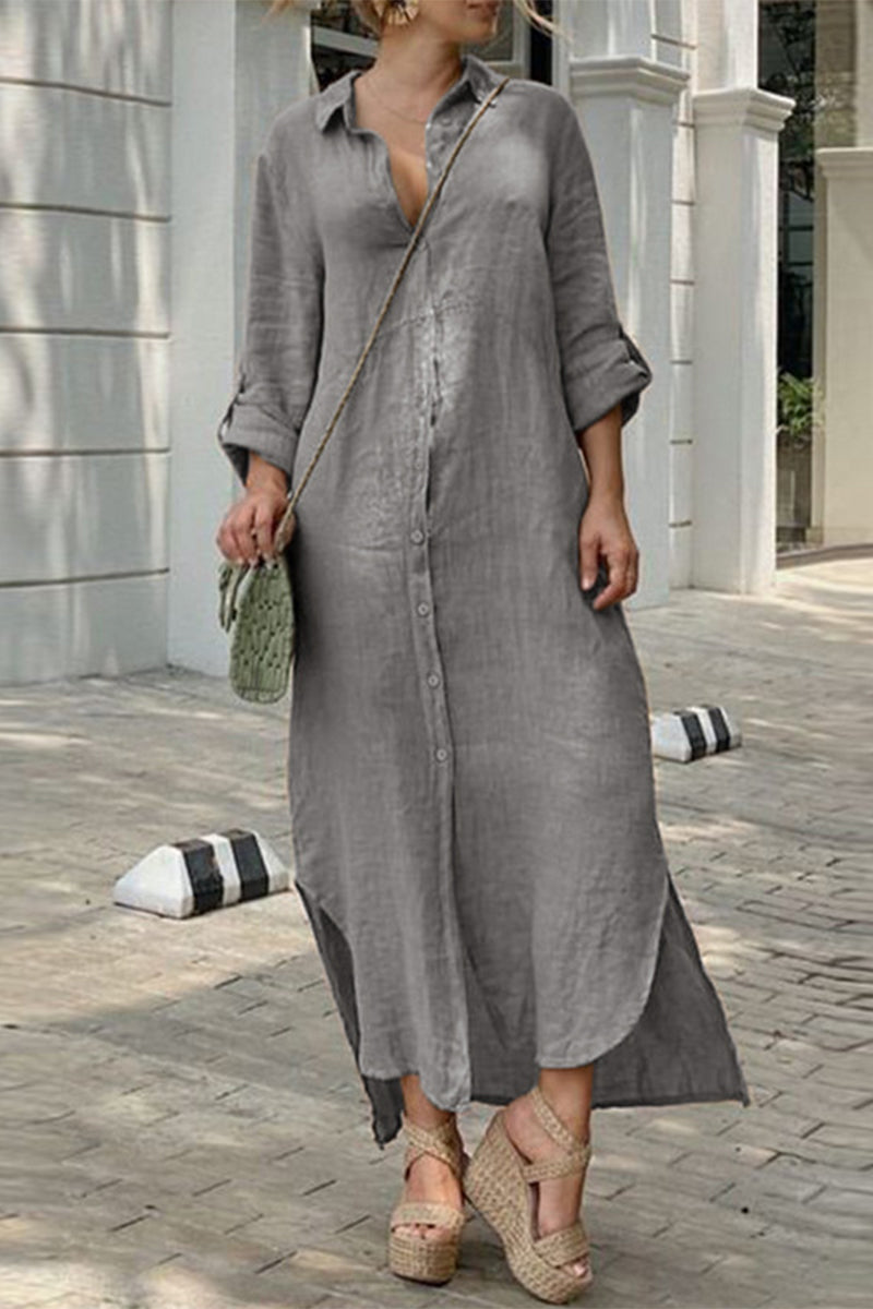 Vestido camisero informal con botones y cuello camisero (4 colores)