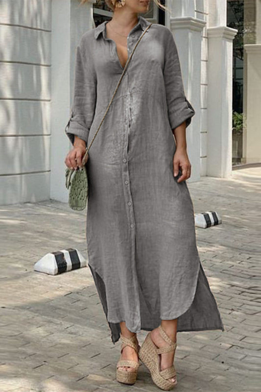 Vestido camisero informal con botones y cuello camisero (4 colores)