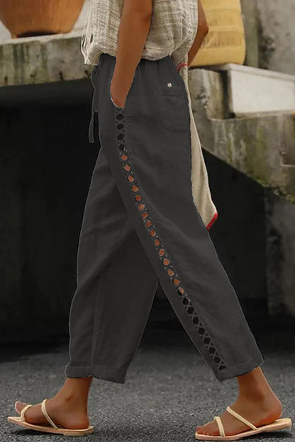 Pantalones casuales de encaje liso con agujeros, holgados, de cintura media, estilo harén, con parches (4 colores)