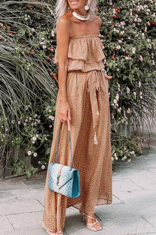 Vestidos plisados sin tirantes con frenillo de lunares para vacaciones bohemias