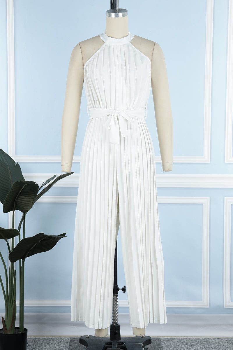 Mono holgado informal sencillo con cuello halter y pliegues de frenillo liso (6 colores)