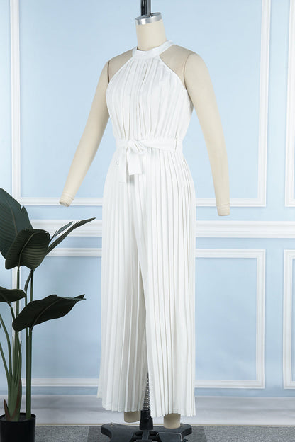 Mono holgado informal sencillo con cuello halter y pliegues de frenillo liso (6 colores)