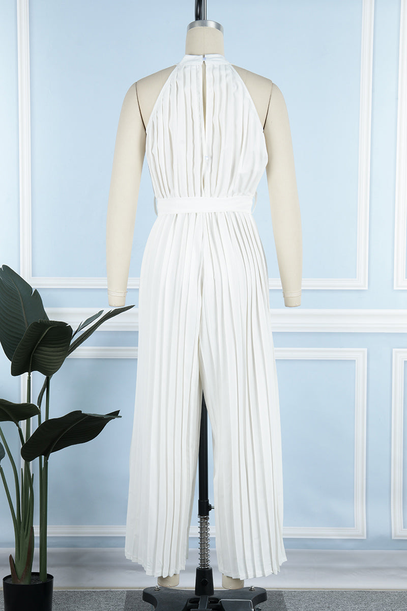 Mono holgado informal sencillo con cuello halter y pliegues de frenillo liso (6 colores)