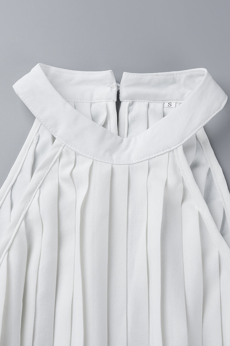 Mono holgado informal sencillo con cuello halter y pliegues de frenillo liso (6 colores)