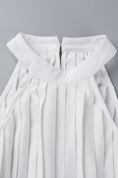 Mono holgado informal sencillo con cuello halter y pliegues de frenillo liso (6 colores)