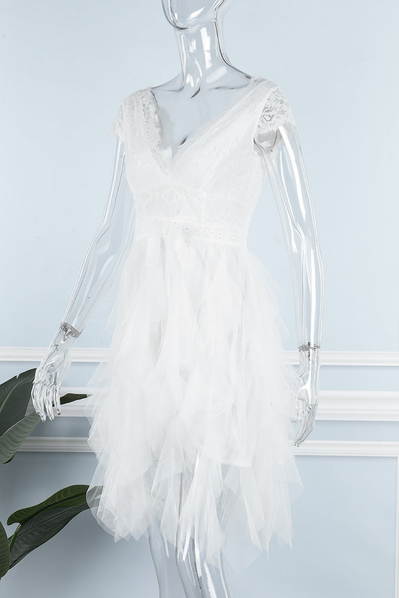 Vestido elegante de malla lisa con escote en V irregular (3 colores)
