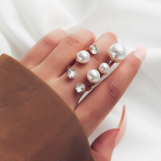 Anillos casuales de diamantes de imitación con perla y patchwork para uso diario