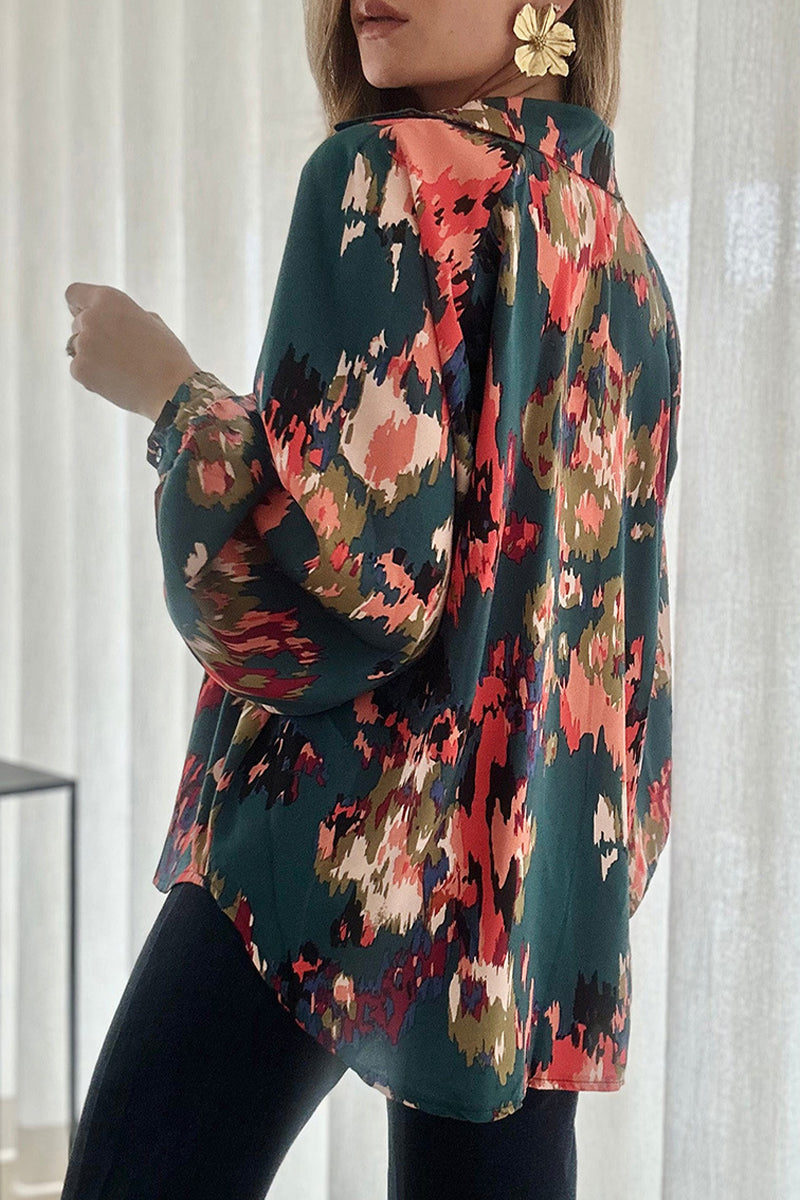 Blusas elegantes con cuello en V y estampado de patchwork para trabajar
