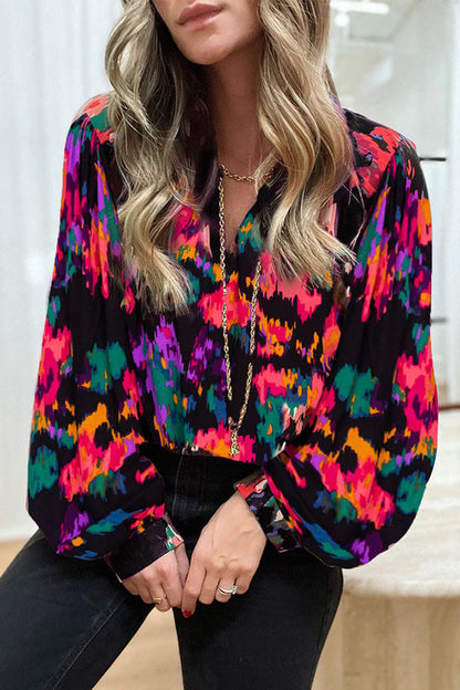 Blusas elegantes con cuello en V y estampado de patchwork para trabajar