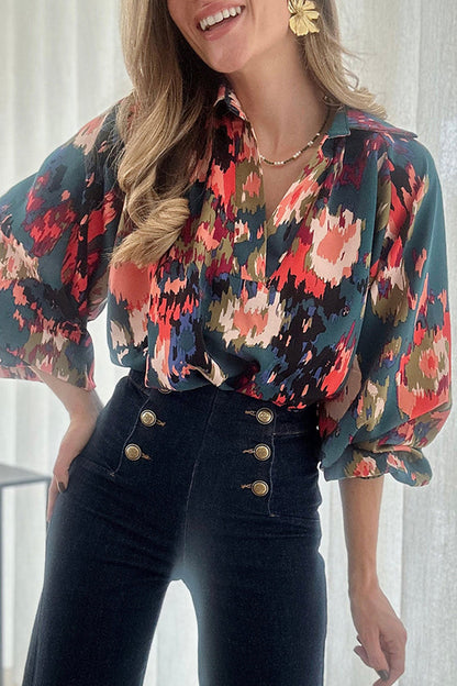 Blusas elegantes con cuello en V y estampado de patchwork para trabajar