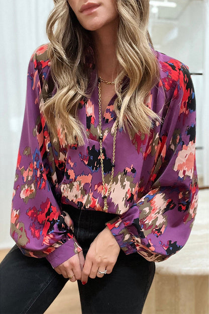 Blusas elegantes con cuello en V y estampado de patchwork para trabajar