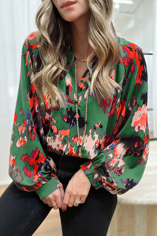 Blusas elegantes con cuello en V y estampado de patchwork para trabajar