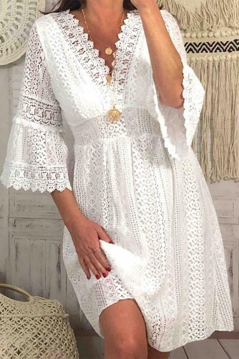 Vestidos de princesa elegantes, dulces, sólidos, con escote en V ahuecado