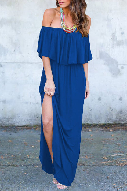 Vestido sexy informal de corte A con hombros descubiertos, bolsillos sólidos y volantes (5 colores)