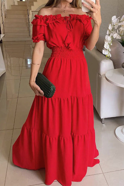 Vestidos sexys y elegantes de corte A con hombros descubiertos y frenillo liso (3 colores)