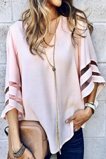 Blusas elegantes con cuello en V y patchwork liso