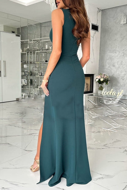Vestido de noche elegante de celebridades con escote en V, abertura y pliegues (4 colores)