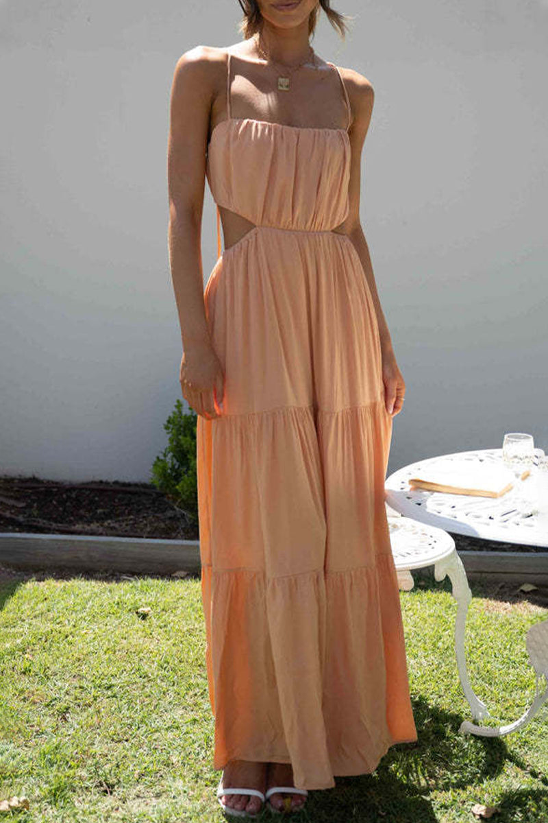 Vestido de tirantes con cuello cuadrado, color liso, bonito y dulce
