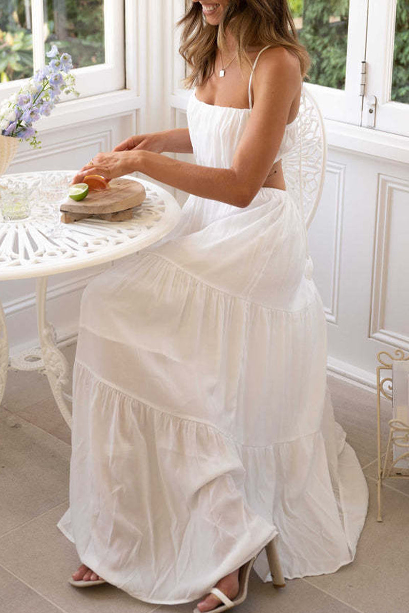 Vestido de tirantes con cuello cuadrado, color liso, bonito y dulce