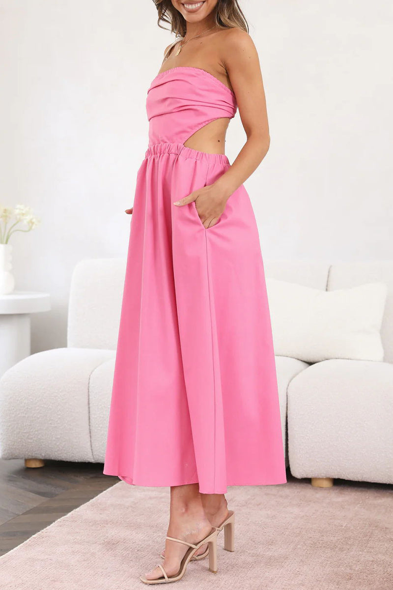 Vestidos de celebridades sexys con faldas lisas, sin espalda y sin tirantes.