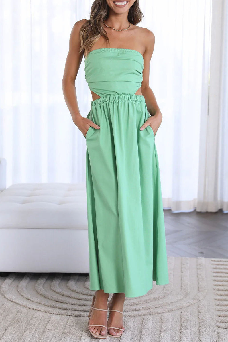 Vestidos de celebridades sexys con faldas lisas, sin espalda y sin tirantes.