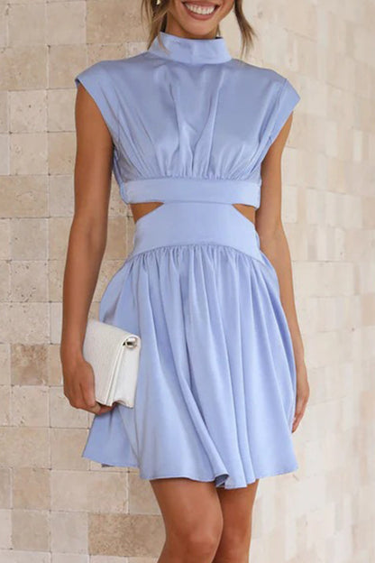 Vestidos elegantes y dulces con falda de cintura alta, cuello mandarín y rasgados.
